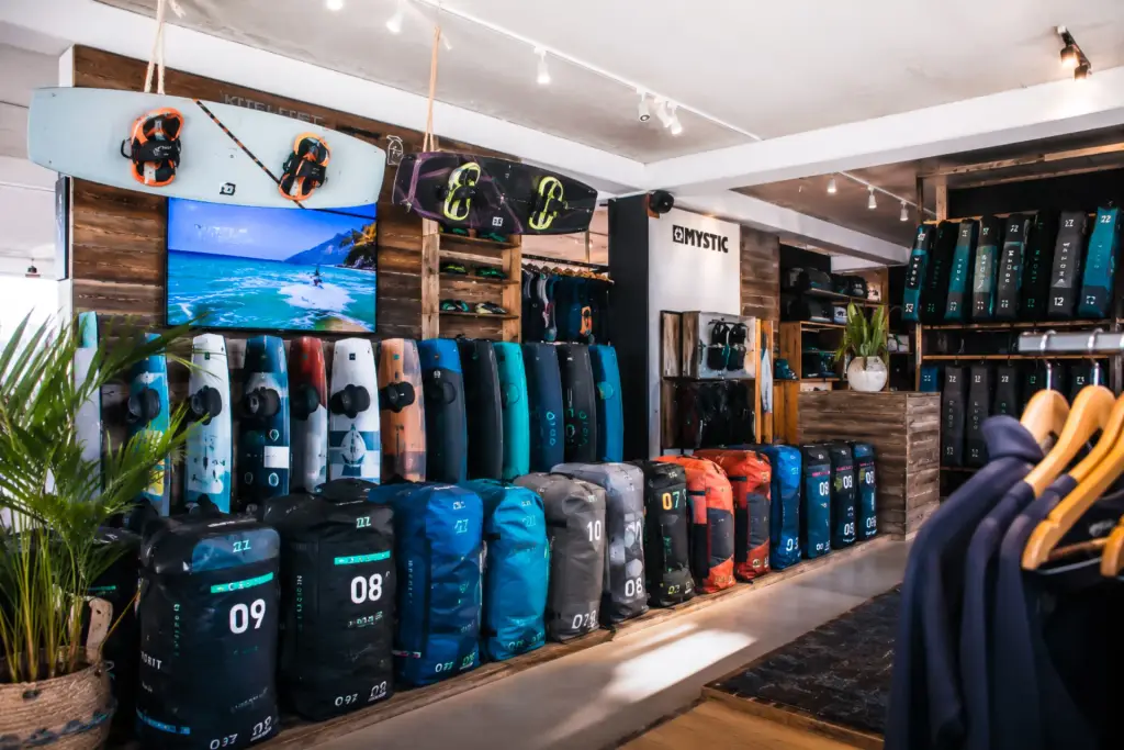 Kite shop with kitesurfing gear and equipment