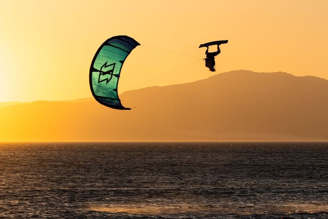 Kitesurfer at sunset in Tarifa